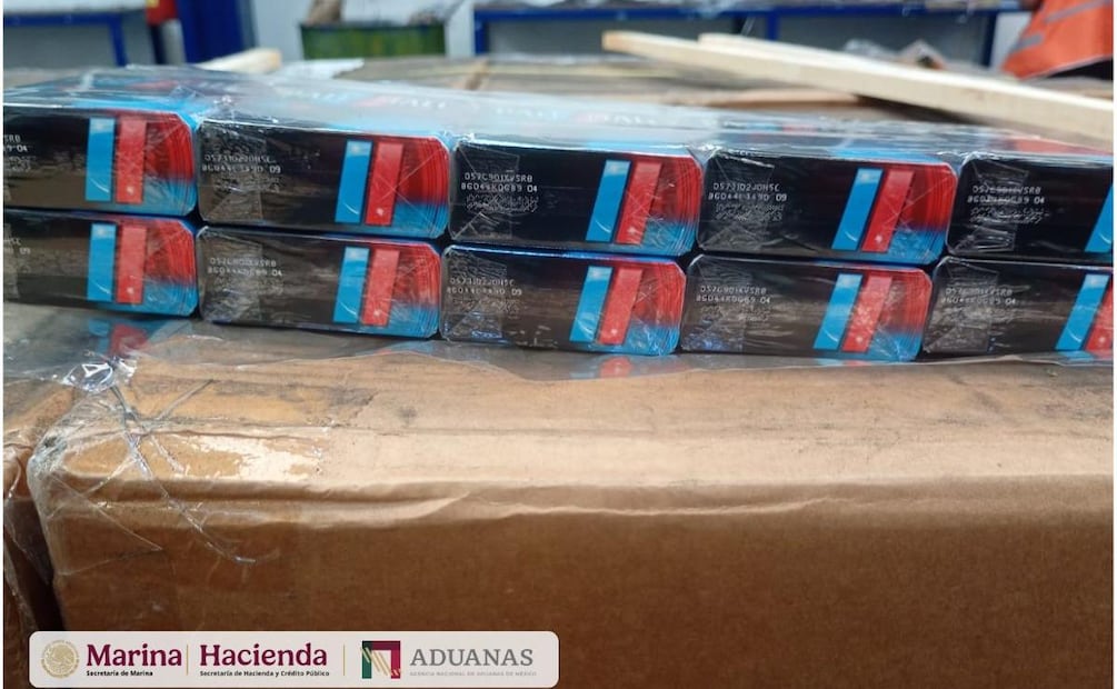 Aseguran en el AICM más de un millón de cigarrillos ilegales procedentes de Taiwán (10/06/2026). Foto: Especial