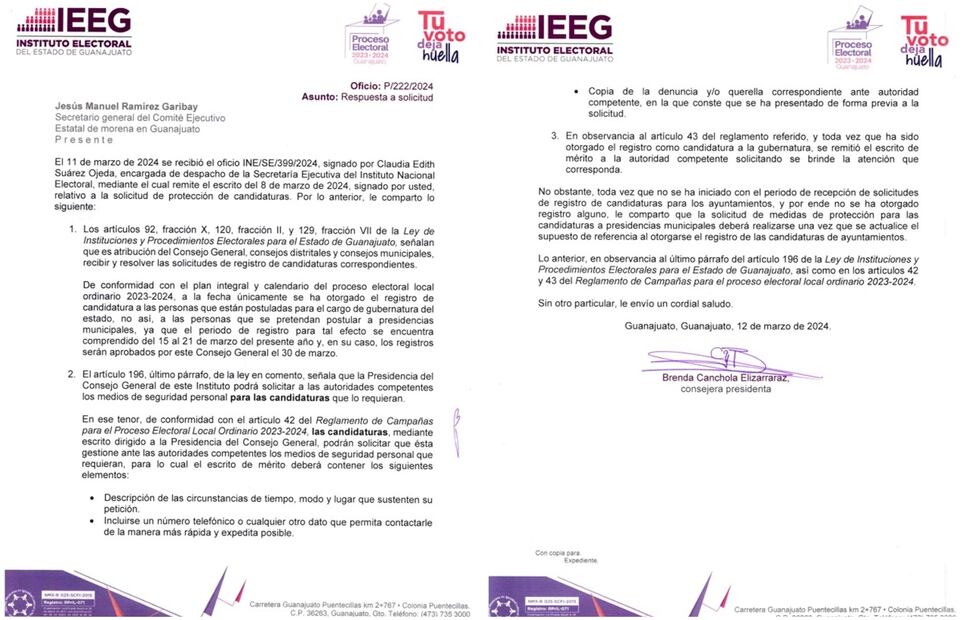 Solicitud de protección a candidatos. Foto: Especial