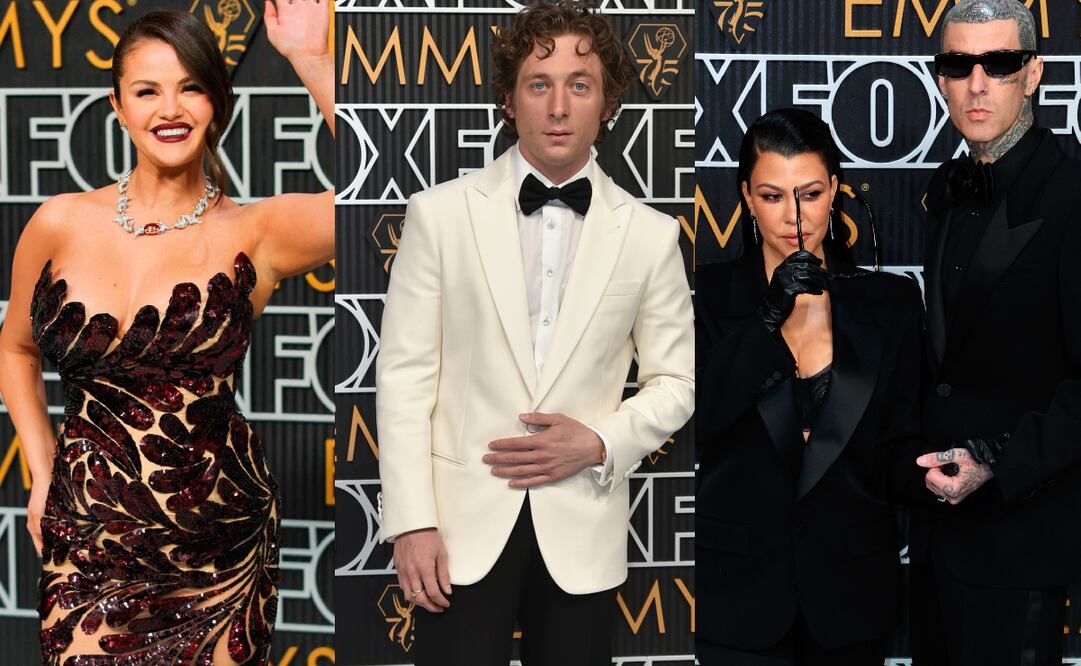 Selena Gomez, Jeremy Allen White, Kourtney Kardashian en la alfombra plateada de los Emmy: Foto: EFE Y AFP