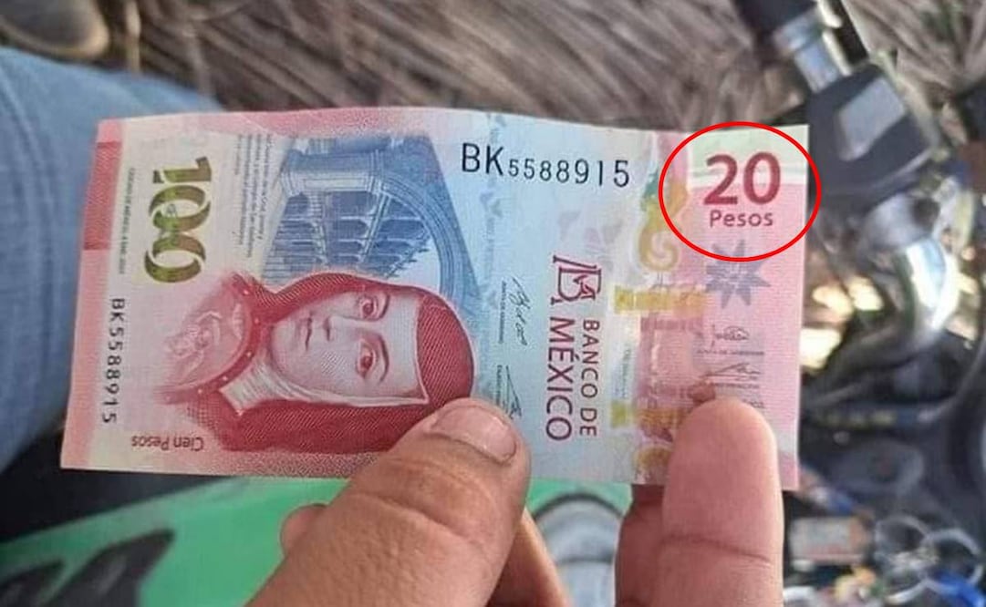 Supuesto billete falso. Foto: Tomada de Twitter @MerGarza