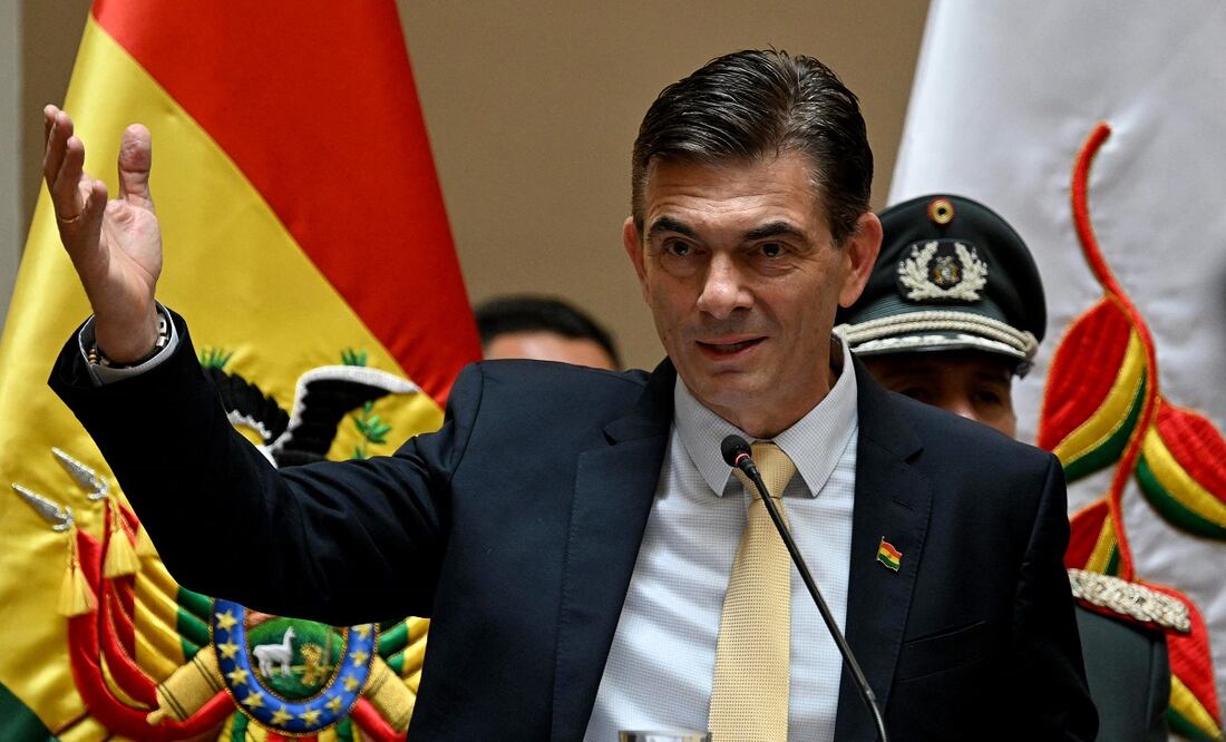 El presidente de Bolivia, Rodrigo Paz, durante la ceremonia de presentación de su gabinete, en el Palacio Quemado, en La Paz. FOTO: AIZAR RALDES. AFP