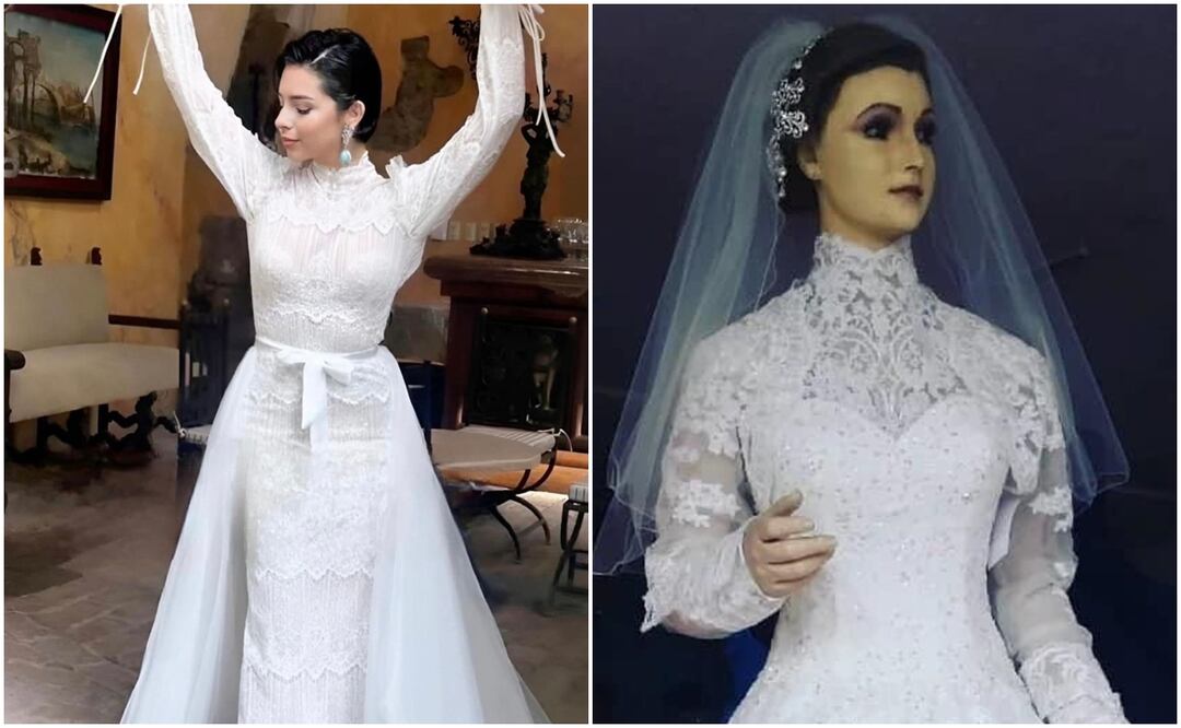 En la red, los usuarios hicieron resurgir una famosa leyenda urbana por el gran parecido del vestido de novia de la cantante. Fotos: Redes Sociales.