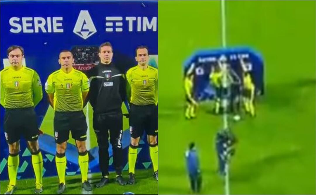 EL ARCO PUBLICITARIO CAYÓ SOBRE LOS ÁRBITROS EN ITALIA - FOTO: ESPECIAL