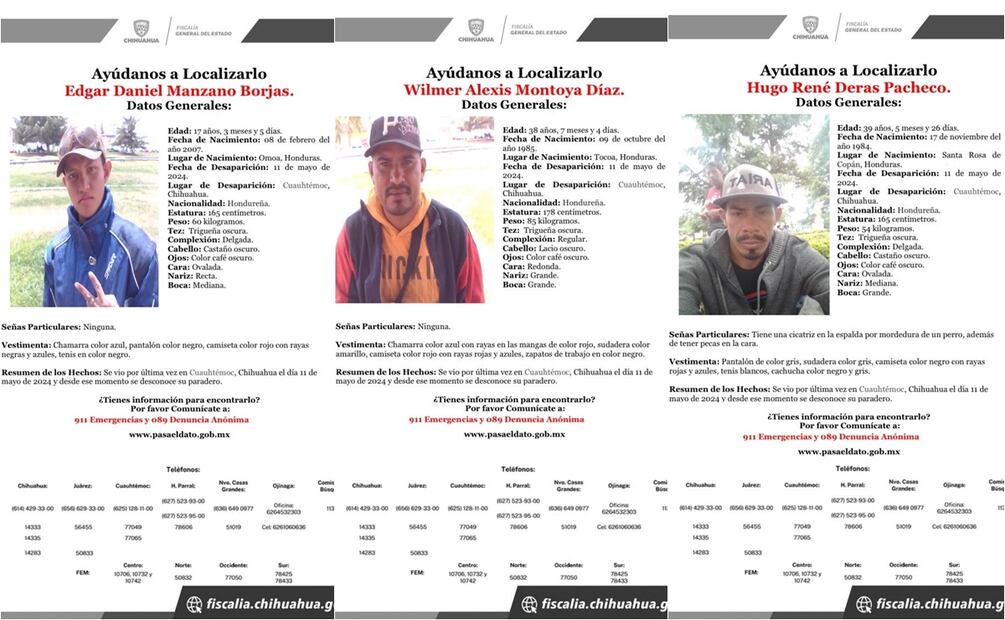 Desaparecen tres migrantes hondureños en Cuauhtémoc, Chihuahua. Foto: Especial