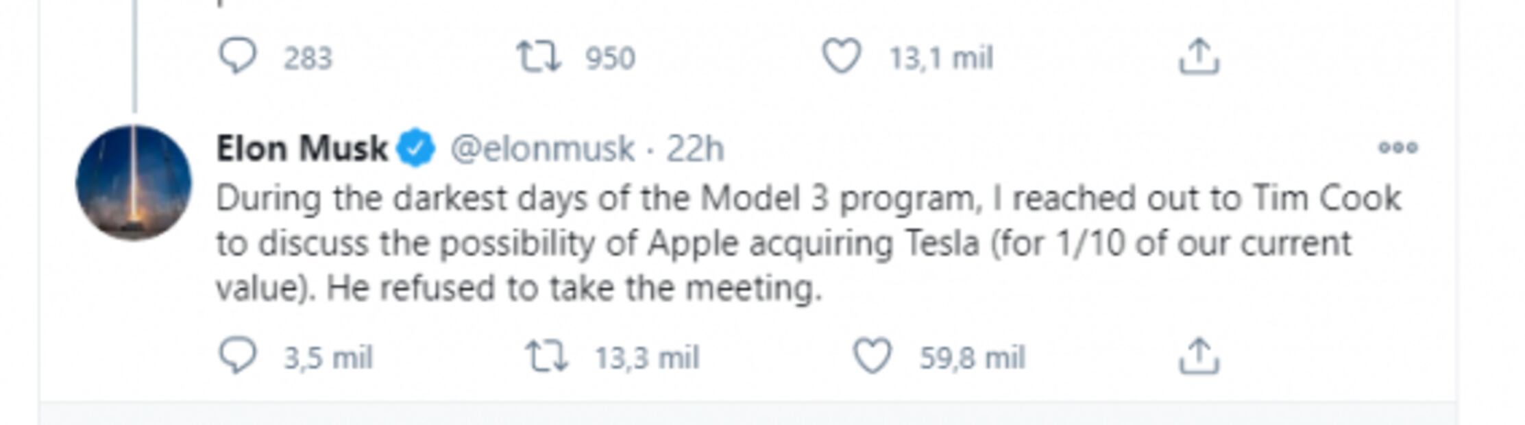 Elon Musk confiesa que trató de vender Tesla a Apple, pero ellos nunca aceptaron