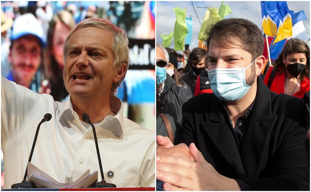 Los cándidatos más votados en las eeciones de Chile. El ultraderechista José Antonio Kast y el diputado de izquierda Gabriel Boric. Fotos: EFE y AFP