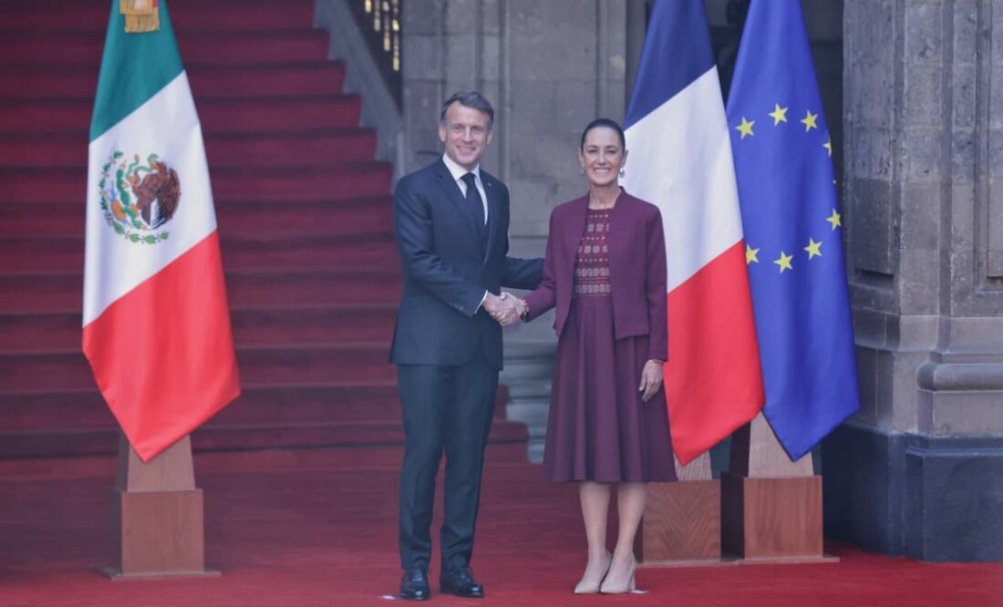La presidenta, Claudia Sheinbaum Pardo encabezó la Ceremonia Oficial de Bienvenida al Presidente de Francia, Emmanuel Macron, en el Patio de Honor de Palacio Nacional. Foto : Fernanda Rojas / EL UNIVERSAL