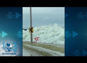 Tsunami de hielo afecta carretera en EU