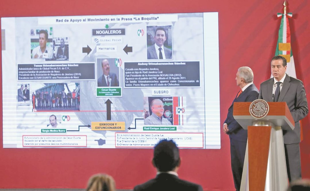 El subsecretario Ricardo Mejía detalló en la conferencia matutina del Presidente que la familia Urionabarrenechea, ligada al exgobernador César Duarte, acapara el agua, lo mismo que Los Cebolleros y el empresario Carlos Cuevas Abundis. Foto: JUAN BOITES