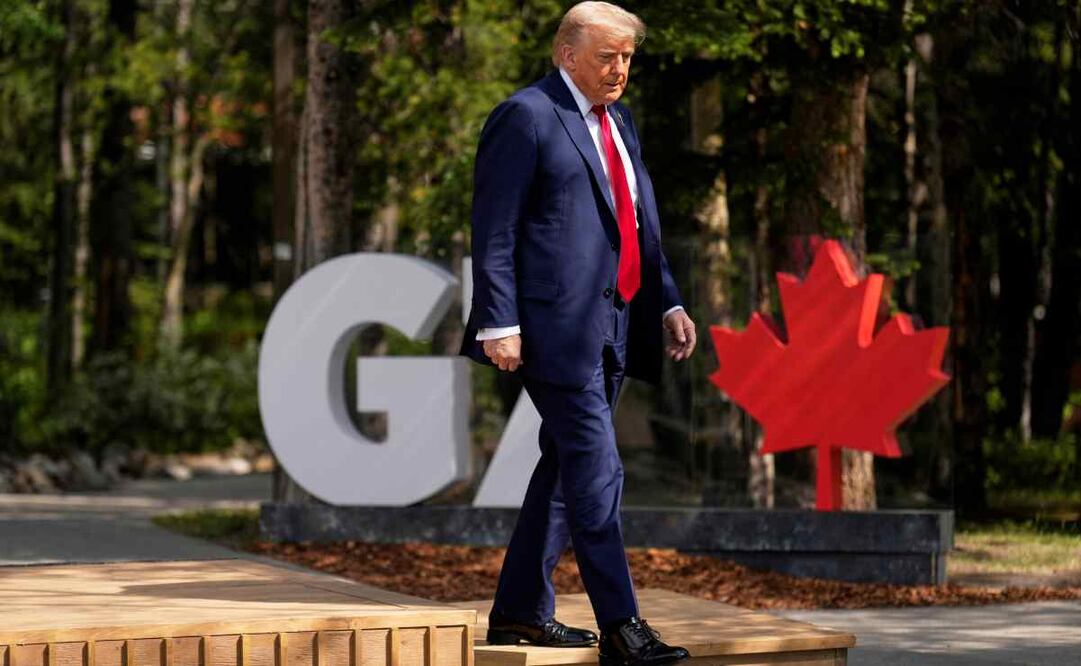 El presidente Donald Truimp durante la recepción oficial a la Cumbre del G7, el lunes 16 de junio de 2025, en Kananaskis, Canadá. (AP Foto/Mark Schiefelbein)