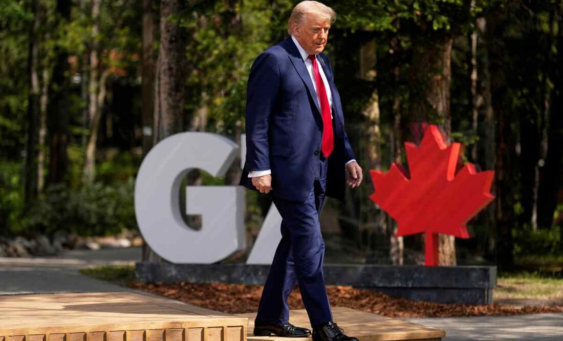 El presidente Donald Truimp durante la recepción oficial a la Cumbre del G7, el lunes 16 de junio de 2025, en Kananaskis, Canadá. (AP Foto/Mark Schiefelbein)