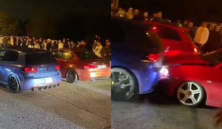 Durante carrera callejera, conductor arranca en reversa y ocasiona fuerte accidente