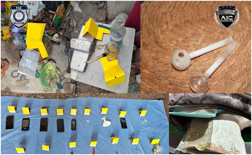 La Fiscalía de Morelos decomisó droga, pipas, teléfonos y motocicletas (8/01/2025). Foto: Especial