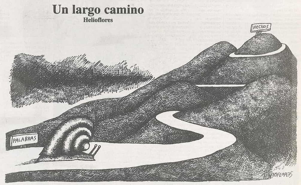 Cartón de Helioflores sobre la reforma electoral, 29 de julio 1996. En agosto de 1995, el entonces líder del PRI, Santiago Oñate, dijo que su partido “no tiene prisa por llevar adelante una reforma electoral”. Foto: Hemeroteca EL UNIVERSAL.