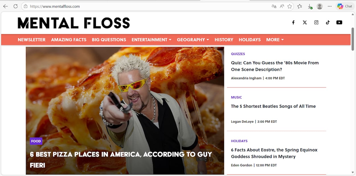 "Mental floss" está hecha para las personas curiosas que les gusta descubrir datos nuevos. Foto: Captura de pantalla