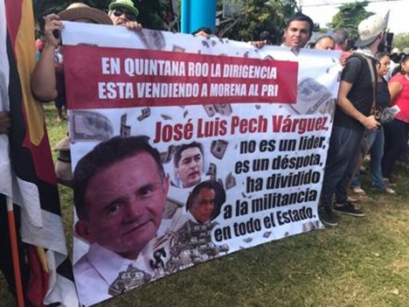 Protestan en mitin de AMLO por candidaturas de Morena en Q. Roo