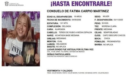 Fátima, de 19 años, subió a una combi en Tultitlán, pero no llegó a su trabajo; lleva 5 días desaparecida