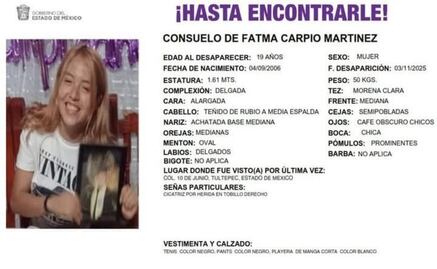 Fátima, de 19 años, subió a una combi en Tultitlán, pero no llegó a su trabajo; lleva 5 días desaparecida