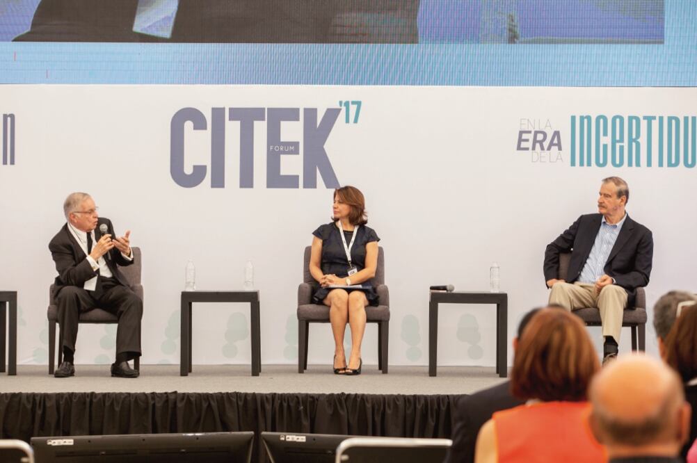 Durante el panel entre los ex presidentes de Costa Rica, Miguel Rodríguez y Laura Chinchilla, y el de México, Vicente Fox, se destacó que después de que en América Latina se terminaran con las dictaduras, ahora resurge el populismo (CAMILA MATA)