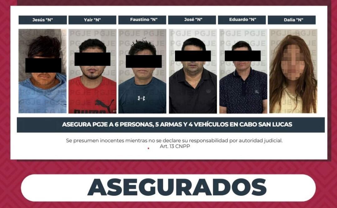 Personas detenidas e implicados en la jornada violenta que se registró los últimos días en Baja California Sur (24/06/2025). Foto: Especial