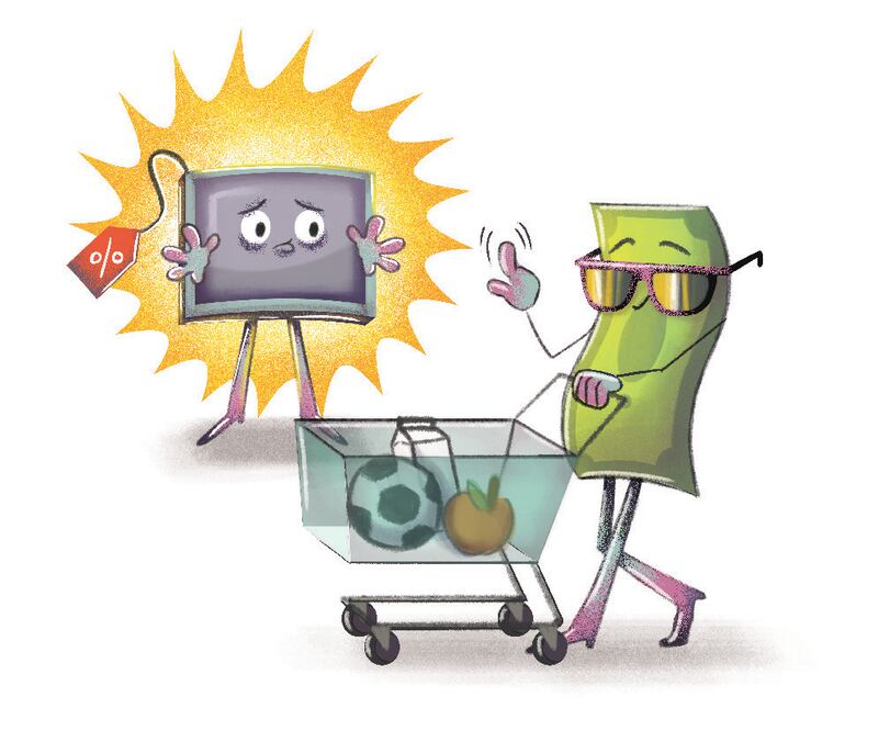 No te dejes deslumbrar por las ofertas, compara precios y adquiere sólo lo necesario para que estos días no se vuelvan una pesadilla financiera. Ilustración: Liliana Pedraza