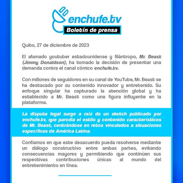 Enchufe TV sobre demanda de Mr. Beast. Foto: YouTube