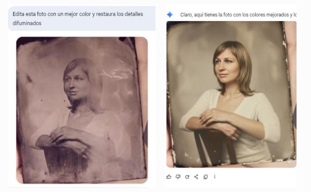 Restaurar fotos con Gemini es muy sencillo, solo debes colocar el prompt correcto. Foto: Captura de pantalla