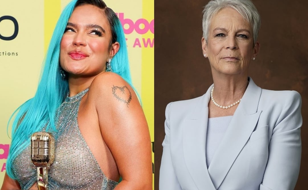 Karol G y Jamie Lee Curtis, Fotos: Vía Instagram/ AP Photo/Chris Pizzello, Archivo EL UNIVERSAL.