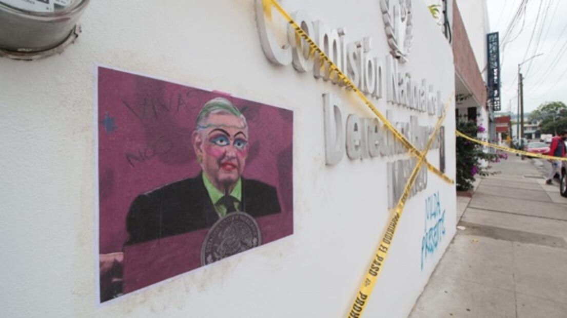 En Morelia también se manifiestan en sede de CNDH; hacen pintas a imagen de Madero