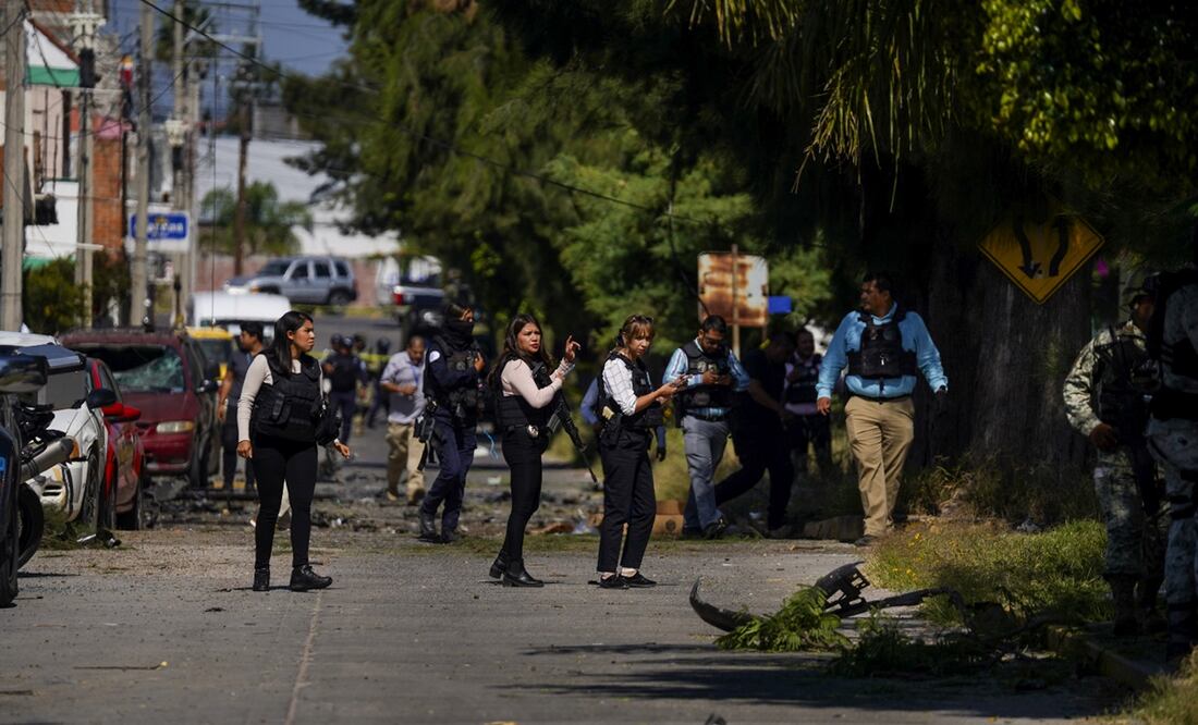 Acámbaro, Guanajuato, tras la explosión de un coche bomba frente a la Dirección de Seguridad. Foto: AFP