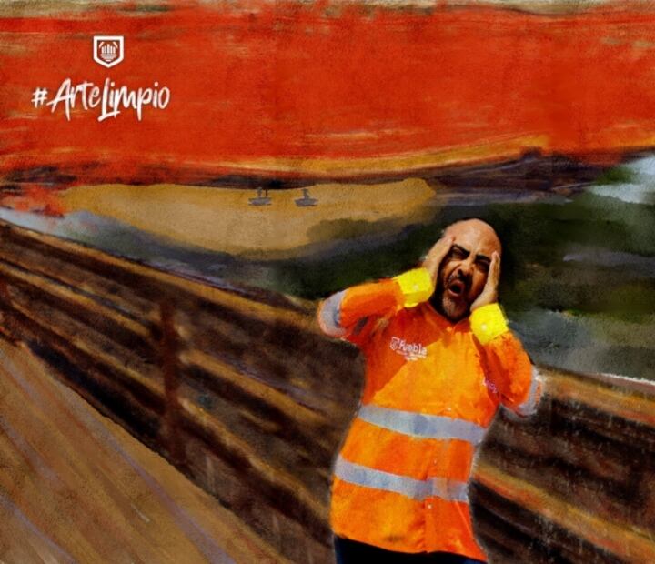 Trabajadores de limpia de Puebla recrean obras de arte