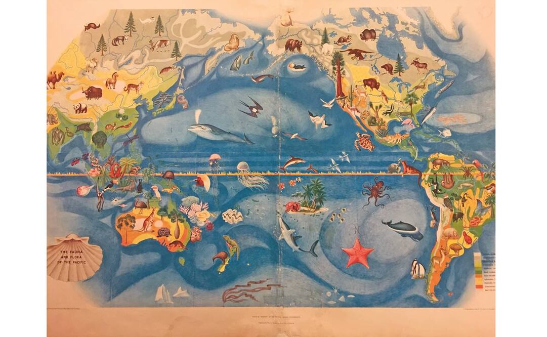 Uno de los mapas en las reproducciones de la obra de Miguel Covarrubias. Foto: Cortesía.