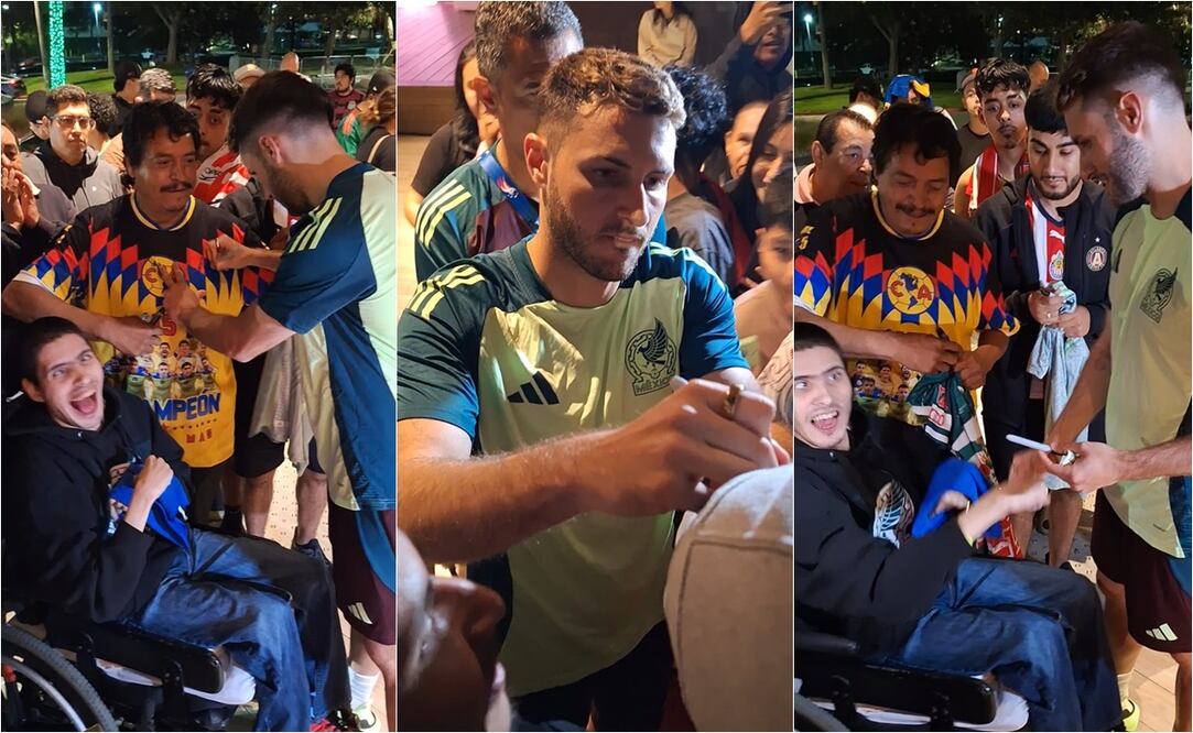 Santiago Giménez atendió a seguidores en Los Ángeles. FOTO: ESPECIAL