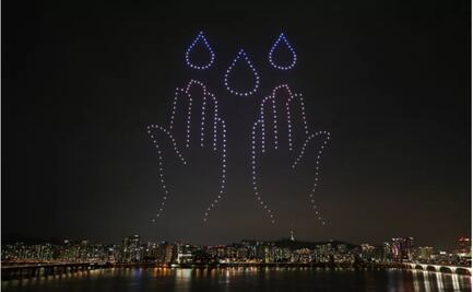 Con espectáculo de drones recuerdan lavarse las manos y usar cubrebocas 