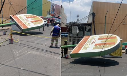 Mujer resulta herida tras caerle anuncio de mercado de Santa Úrsula, en Coyoacán