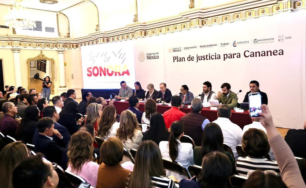 Rosa Icela Rodríguez, titular de la Segob, presentó el Plan de Justicia para Cananea este martes 23 de diciembre de 2025. Foto: Especial