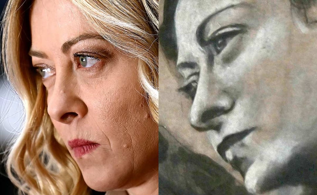 Esta combinación de imágenes, creada el 31 de enero de 2026, muestra a la primera ministra italiana, Giorgia Meloni, antes de una reunión en el Palacio Chigi de Roma el 14 de enero de 2025.
Y una imagen de un fresco recién restaurado en la Basílica de San Lorenzo in Lucina, donde se dice que un ángel se parece a la primera ministra italiana, Giorgia Meloni, en Roma el 31 de enero de 2026. La primera ministra italiana, Giorgia Meloni, bromeó el 31 de enero de 2026 diciendo que no parecía un ángel, tras una polémica mediática por un fresco restaurado en una iglesia romana. Foto: AFP