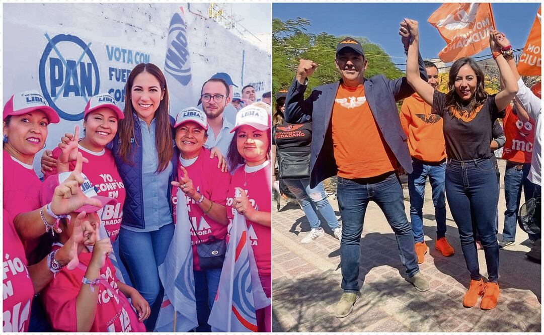 La candidata de la coalición PAN-PRI-PRD, Libia García, y Yulma Rocha, de MC, salieron a las calles como parte de su segundo día de campaña. Foto: Especial