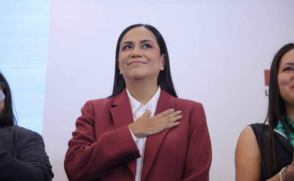 Ariadna Montiel, dirigente nacional de Morena durante la presentación de calendario de registro para aspirantes rumbo al 2027 (17/06/2026). Foto: Especial
