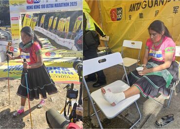 Lorena Ramírez, corredora rarámuri completa el Ultramaratón de Hong Kong; la mexicana llegó a la meta pese a las heridas en sus pies