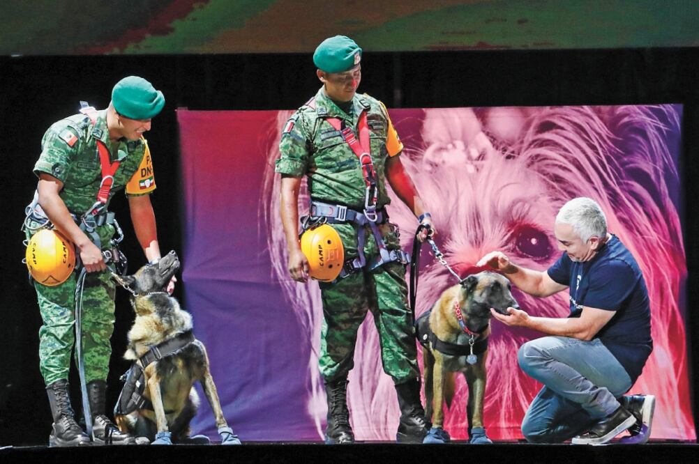 Convivió con canes rescatistas en la Arena Ciudad de México. DIEGO SÁNCHEZ. El Universal