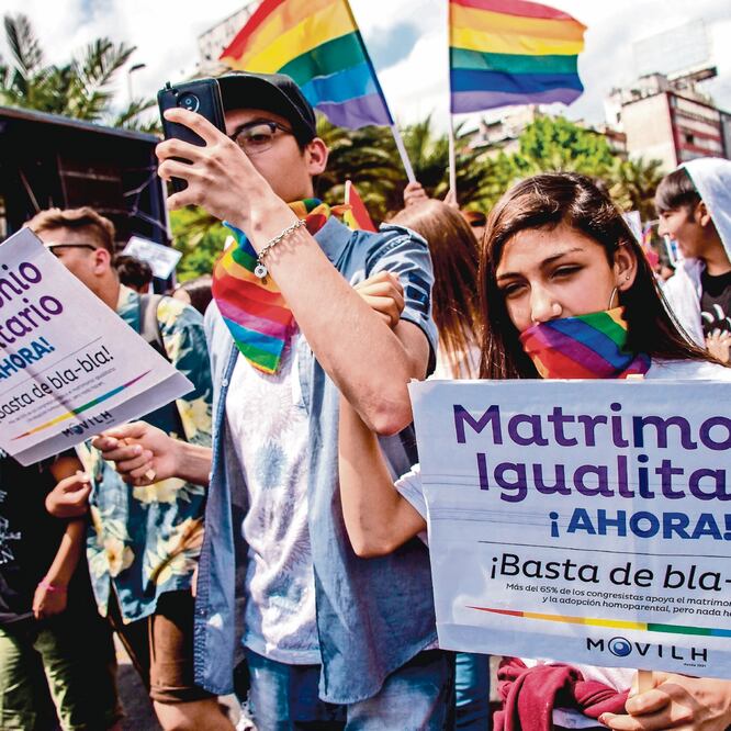 Consigna. “No más bla-bla, matrimonio igualitario y adopción homoparental”, señalaban en la marcha, la cual fue bulliciosa, pero pacífica. MARTIN BERNETTI. AFP