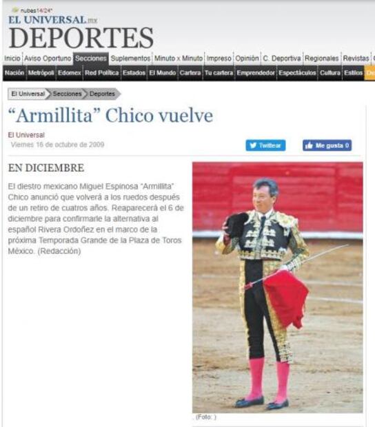 Así publicó EL UNIVERSAL el retiro y regreso de "Armillita"