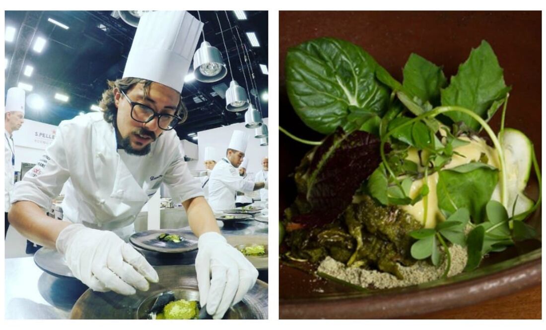 Fotos: CORTESÍA / Daniel Nates durante el concurso y su plato quiltamal