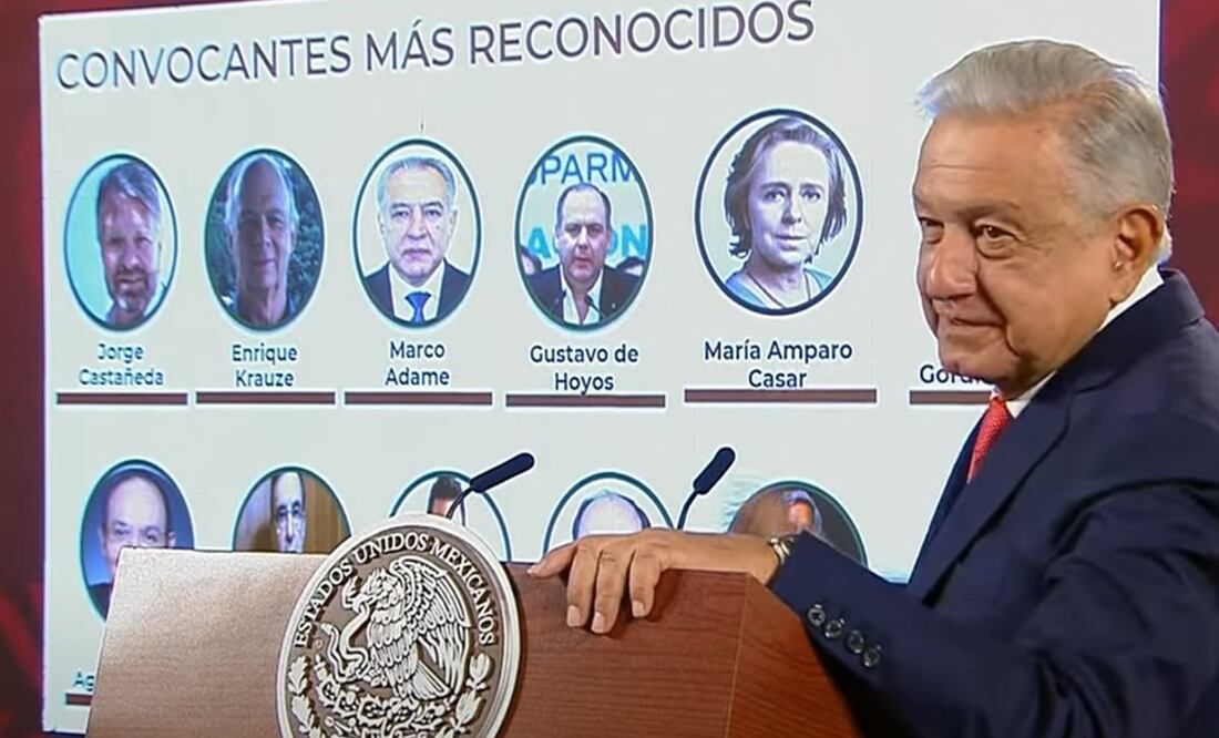 López Obrador mostró en Palacio Nacional 7 listas con más de 50 nombres. Fotos: Captura de pantalla /Berenice Fregoso