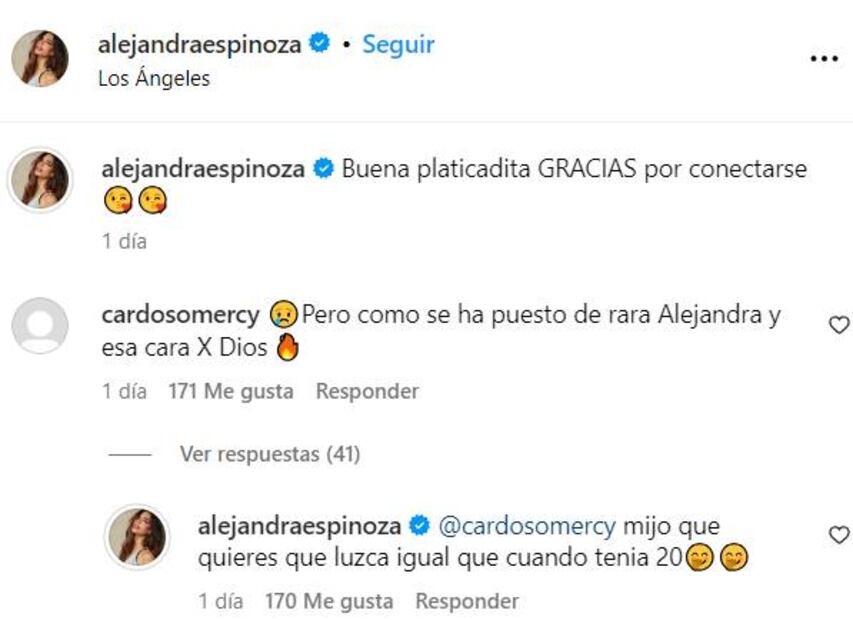 Alejandra Espinoza le responde a cibernauta que la critica en redes.
