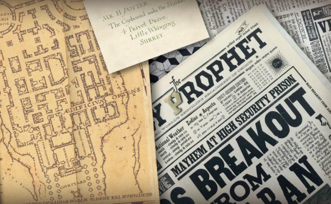 Cartas de invitación a Hogwarts, ejemplares de The Daily Prophet y hasta el Mapa del Merodeador. (Foto: Facebook MinaLima)