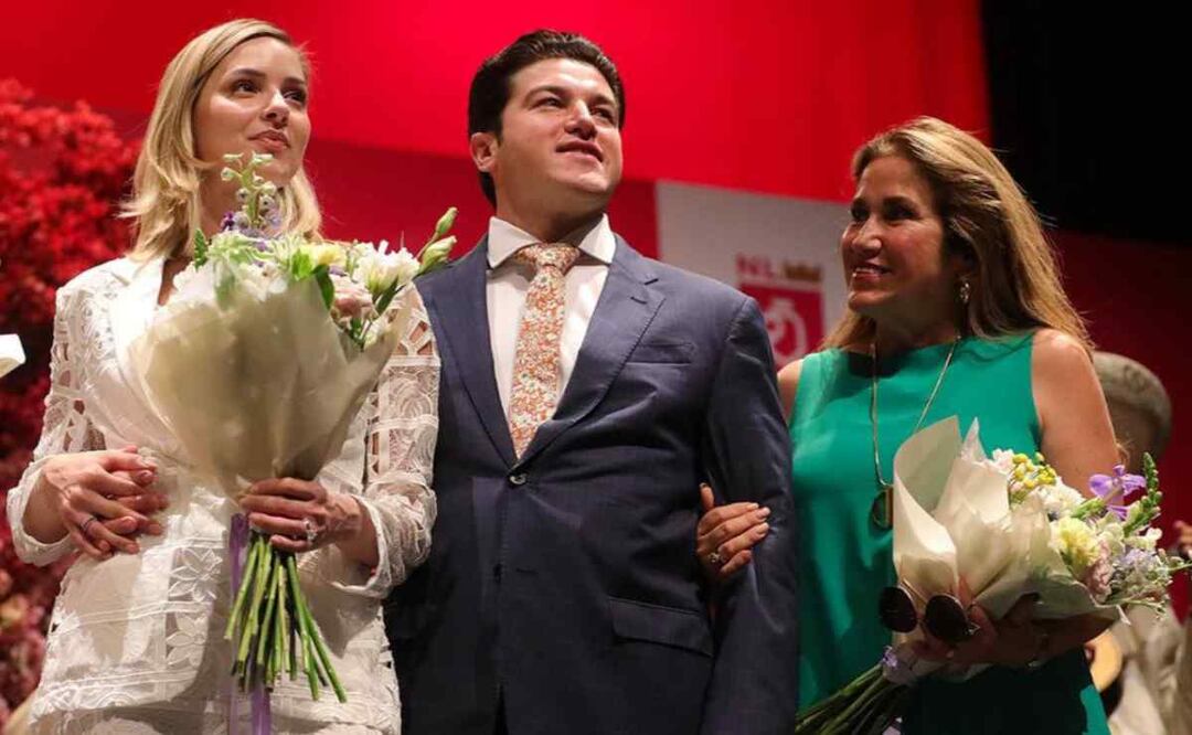 Mariana Rodríguez, el gobernador Samuel García y su madre Silvia Sepúlveda. foto: Especial