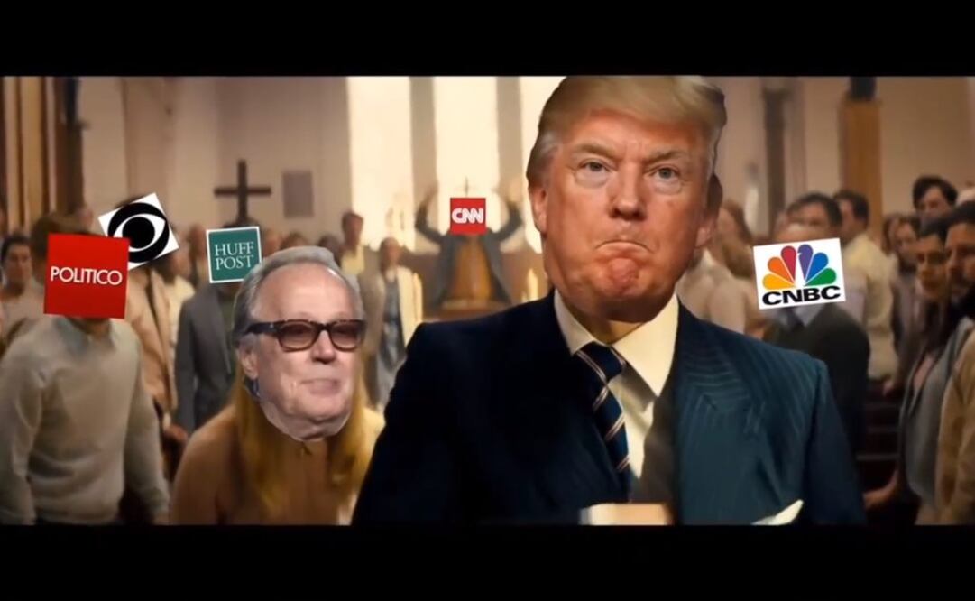 Escena del video manipulado que muestra al presidente de Trump "matando" a medios de comunicación y críticos (Foto: tomada de video)