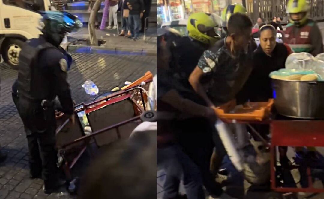 Los sujetos se negaron a retirarse, por lo que la autoridad encargada del operativo pidió que procedieran al retiro de la mercancía y otros enseres. Los policía terminaron tirando los elotes. Foto: Captura de pantalla